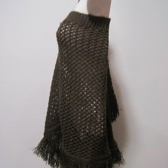 Zinc Women's Large Brown Crossover Shawl Sweater Wraps Knit Poncho Fringe Trim - Picture 3 of 7